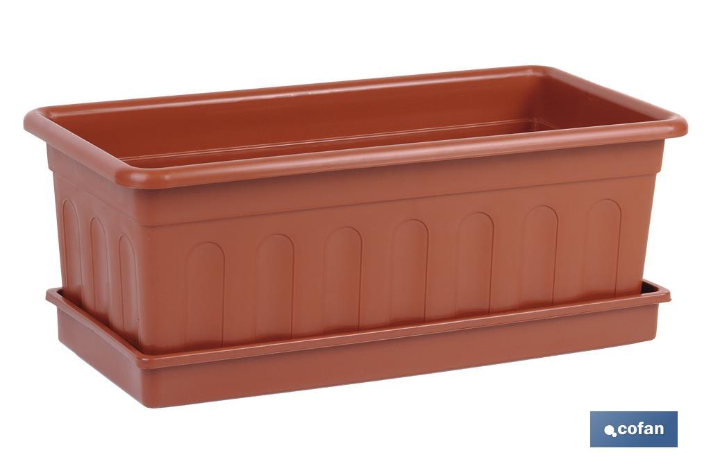 JARDINERA MARRON  MODELO AZAHAR 40 X 20 X 15.5 + PLATO 38 X 16.6 CM venta unitaria