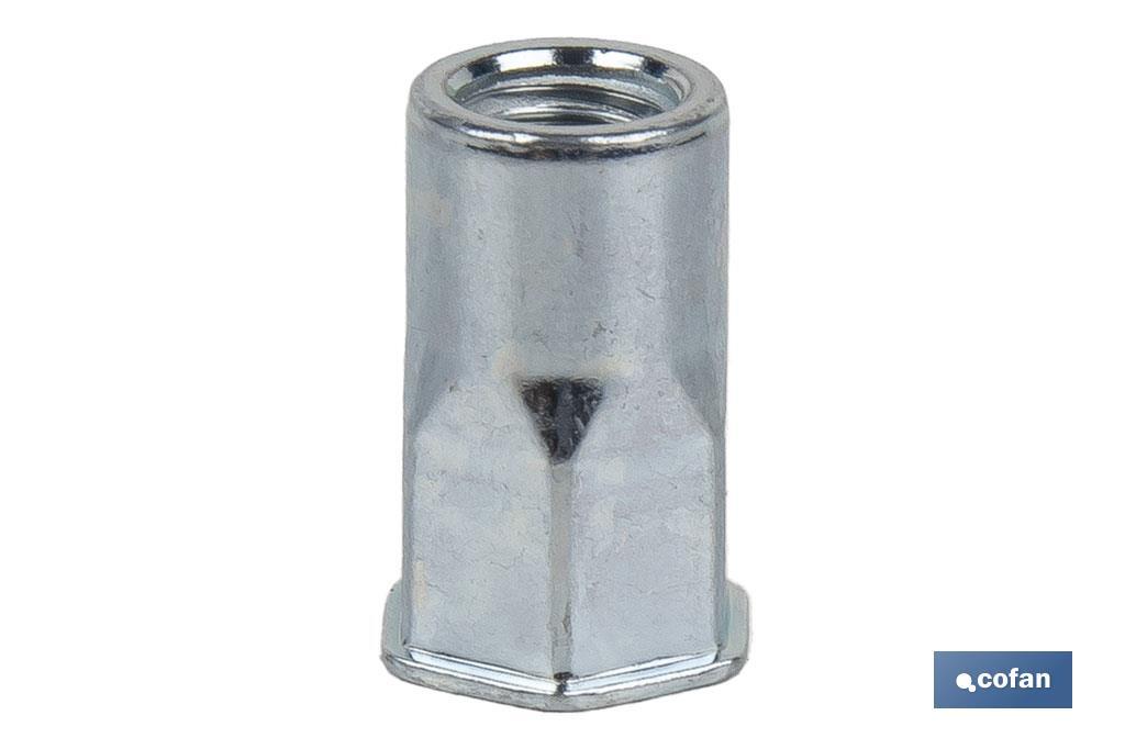 TUERCAS REMACHABLES SEMIHEXAGONAL FONDO ABIERTO CABEZA REDUCIDA ACERO M4 X 12 (PACK: 1000 UDS)