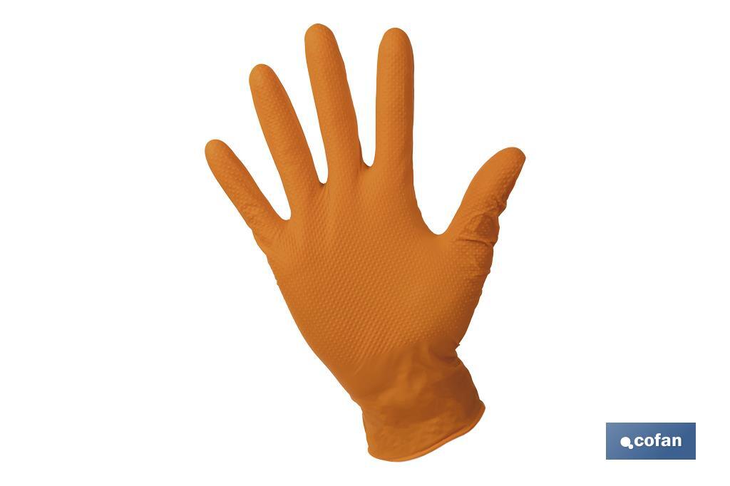 CAJA 100 UDS. GUANTES DE NITRILO NARANJA DIAMANTADO 8,5 G TALLA L (PACK: 1 UDS)