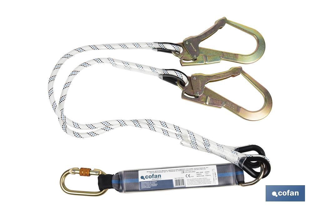 ESLINGA BIFURCADA DE CUERDA TRENZADA CON ABSORBEDOR DE ENERGÍA 1,50 M Y 2 GANCHOS (PACK: 1 UDS)