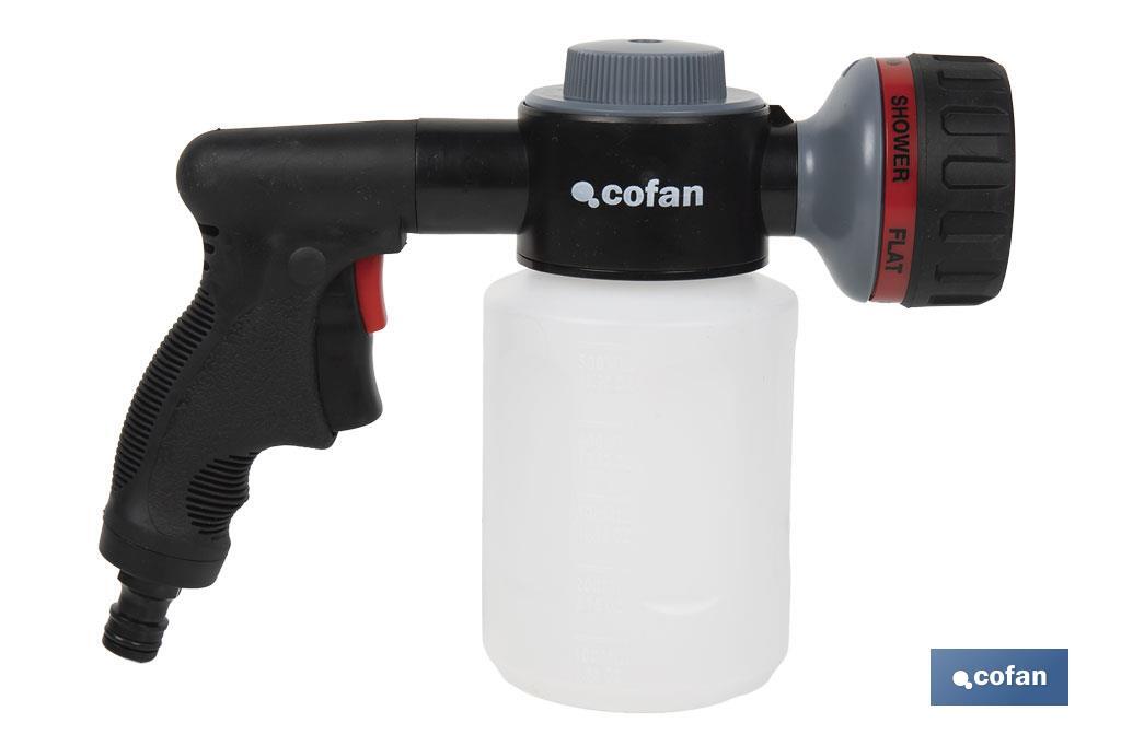 PISTOLA DE RIEGO 6 POSICIONES CON DEPÓSITO DISPENSADOR (PACK: 1 UDS)
