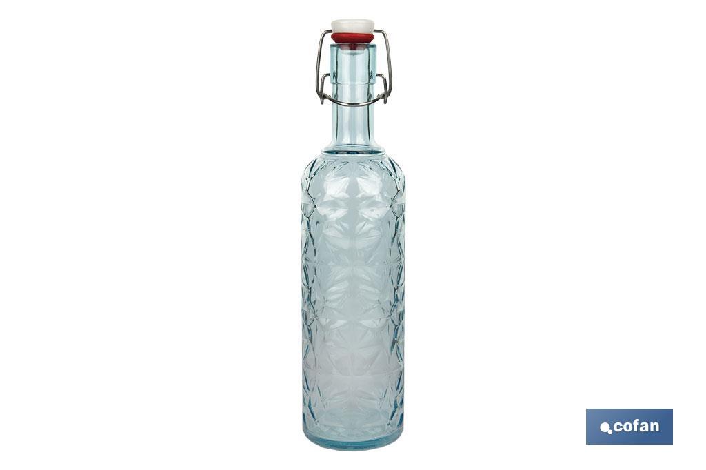 BOTELLA DE VIDRIO TRANSPARENTE AZUL CLARO CON CIERRE DE ESTRIBO 1 L