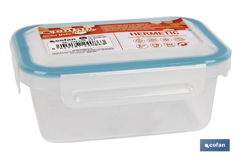 FIAMBRERA AZUL RECTANGULAR CON JUNTA BI-MATERIA MODELO YUBA 0,5 L (PACK: 1 UDS)