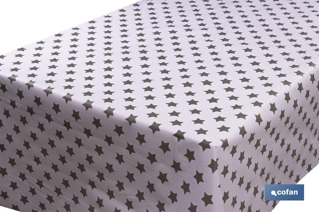 Rollo de semi hule básico | Mantel de PVC | Diseño con estrellas | Blanco y gris | Medidas: 1,40 x 25 m