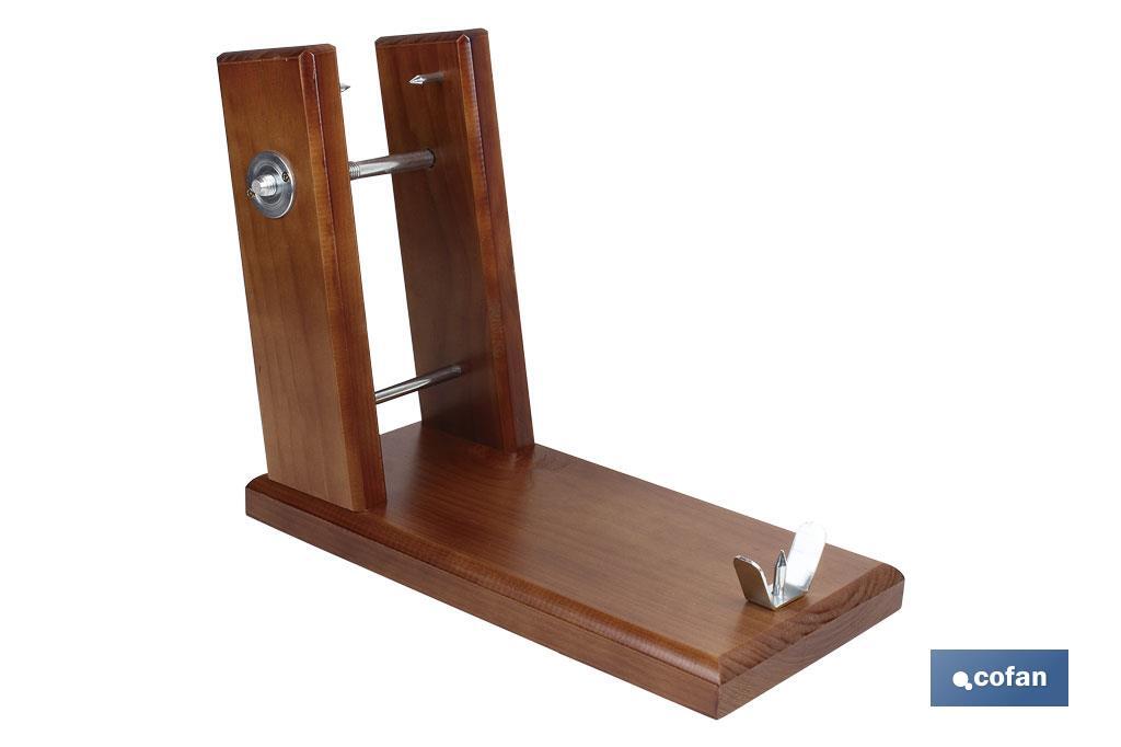 Soporte jamonero de madera con husillo de acero | Modelo Teruel | Medidas 39 x 20,5 x 12,6 cm | Peso 2,89 kg